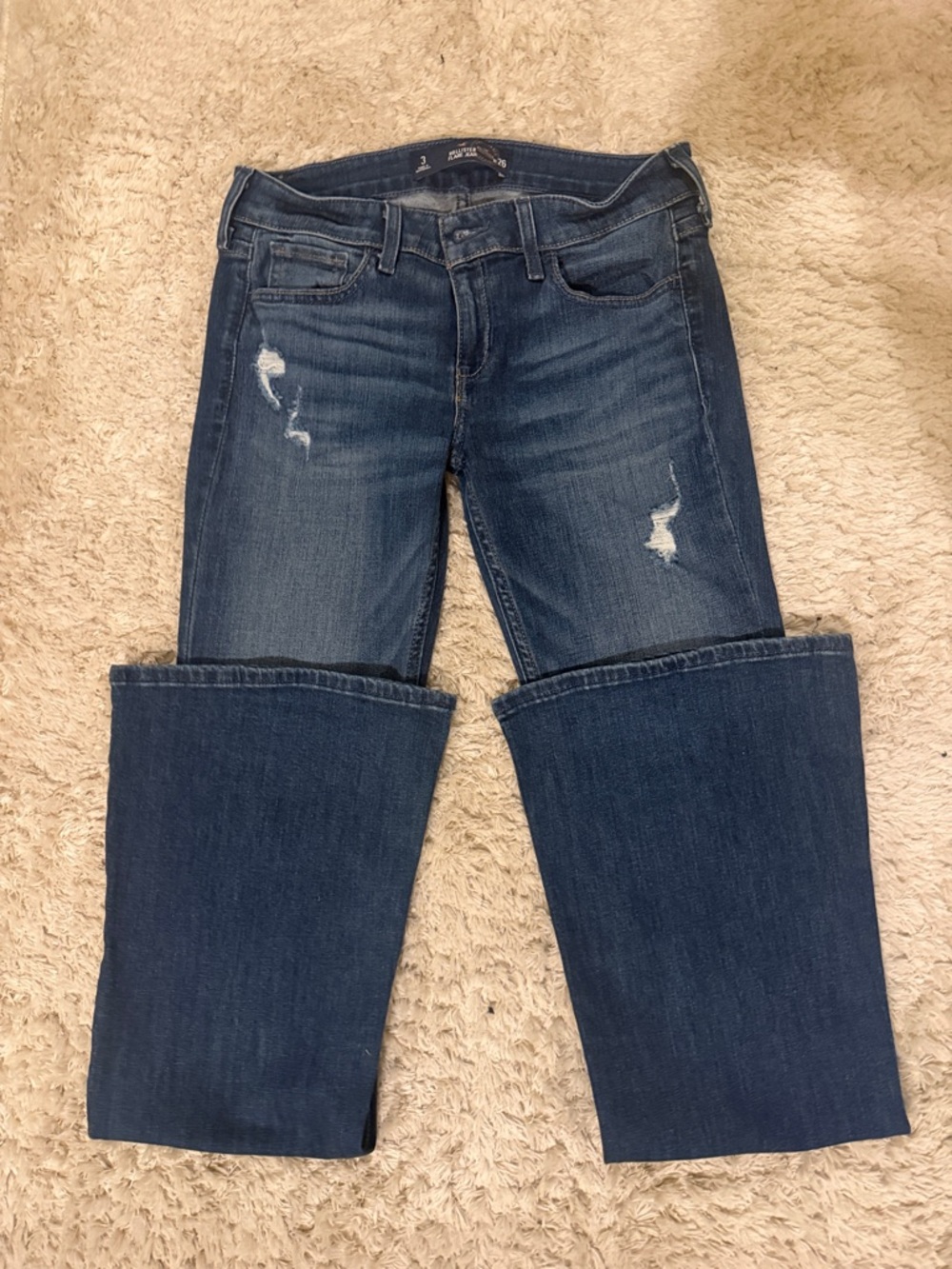Hollister Dark Blue Flare Jeans with Distressed Accents